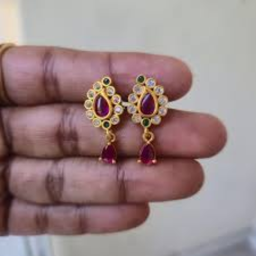 Matte Finishing Floral Design With Pink Stones Earring