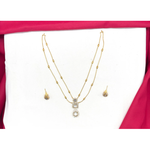 Premium white Stone Two Layer Pendant Necklace Set
