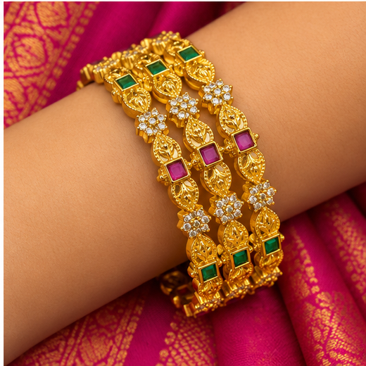 Matte Finishing With Star Designed And Lord Lakshmi Bangle - Image 4