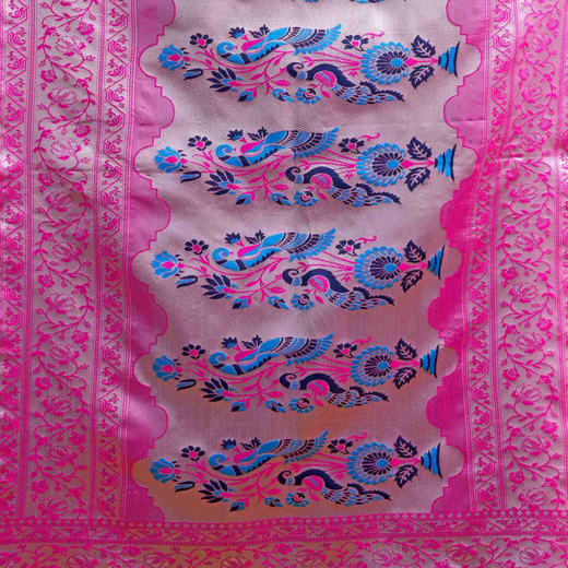 Bright Rani Pink Silk Woven Paithani Saree - Image 3