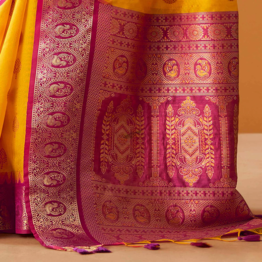 Yellow Silk Woven Kanjivaram Saree - Image 3