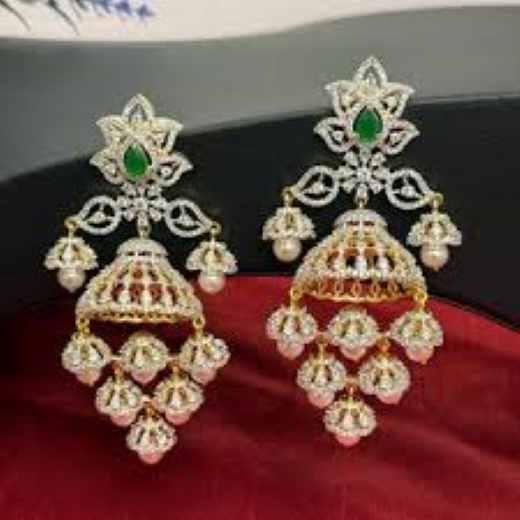 G.J polishing With Green Stone Jhumka - Image 3