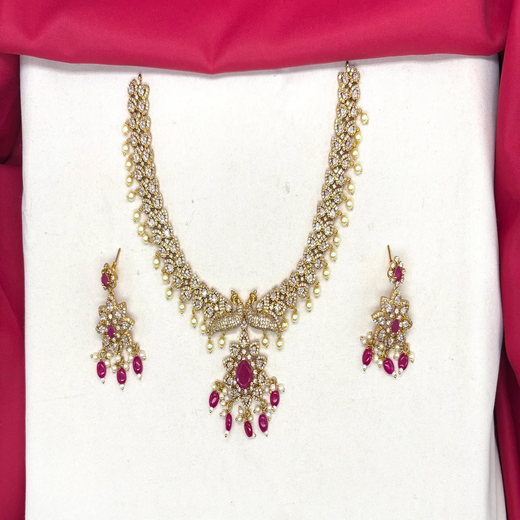 Matte finishing American Diamonds peacock design Short Necklace - Image 2