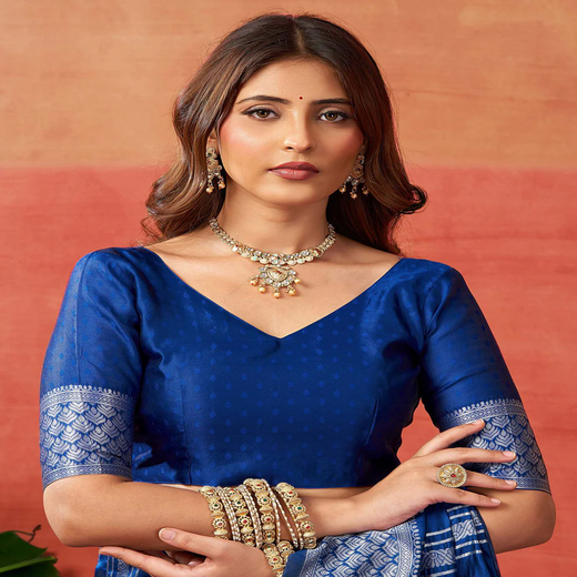 Blue Silk Woven Banarasi Saree - Image 2
