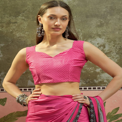 Pink Crepe Silk Printed Saree - Image 2