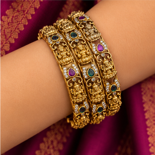 Matte Gold Lakshmi Devi Bangles | Artificial Jewellery - Image 4