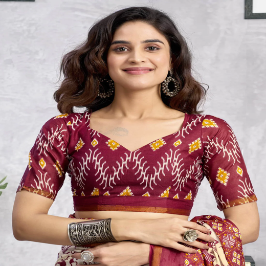 Ready To Wear Beige Cotton Printed Saree - Image 3