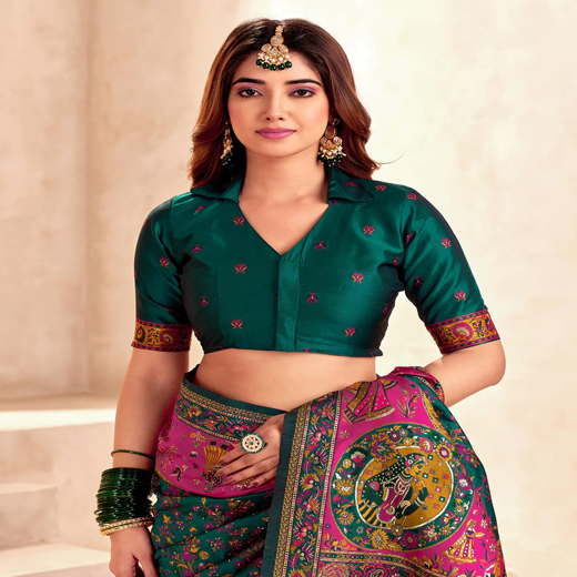 Green Silk Woven Patola Saree - Image 2