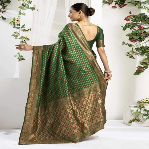 Royal Green Silk Woven Banarasi Saree - Image 4