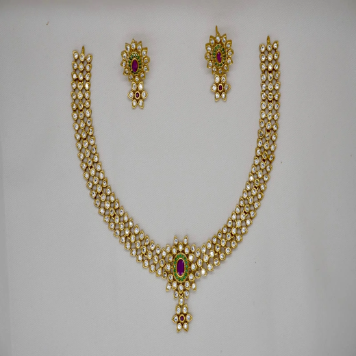 Flower Design Short Necklace with Stone Work | Artificial Jewellery
