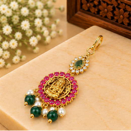 Jadau Kundan Finishing Floral Design With Golden Balls Maang Tikka - Image 2