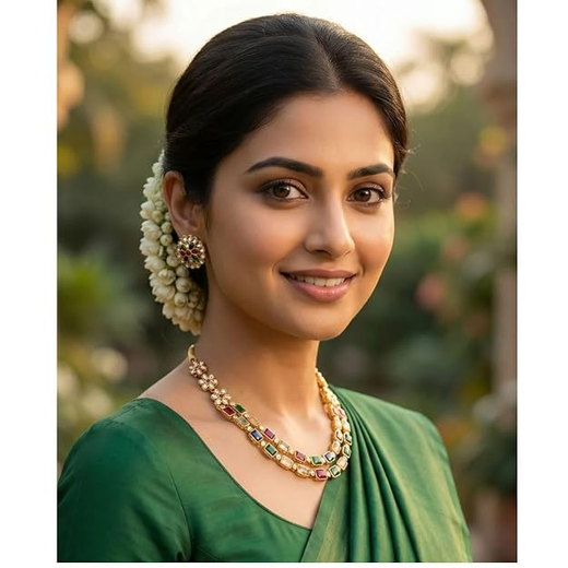 Gold Navratna two layer Short Necklace - Image 4