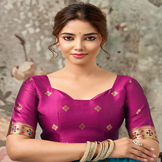 Teal Blue Silk Woven Paithani Saree - Image 2