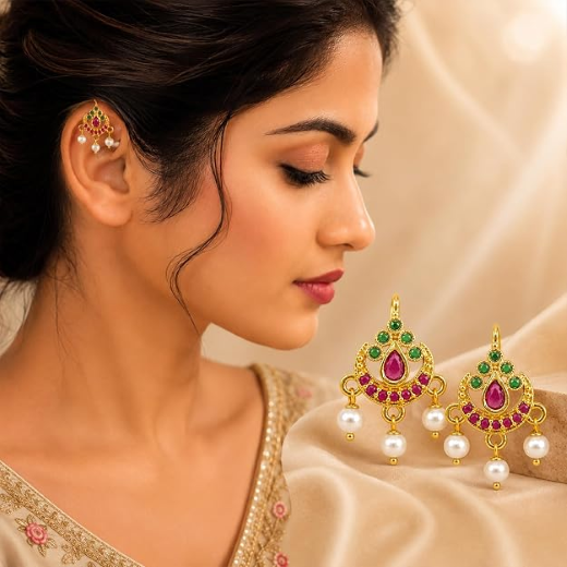 Bugadi Earrings with Jadau Kundan Stones | Artificial Jewellery - Image 3