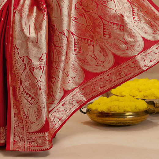 Red Silk Woven Banarasi Saree - Image 3