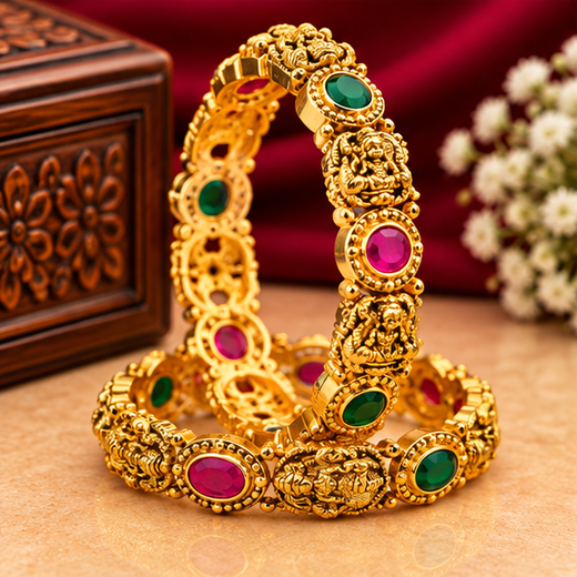 Matte Finishing With Lord Lakshmi And White Stones Bangle - Image 3