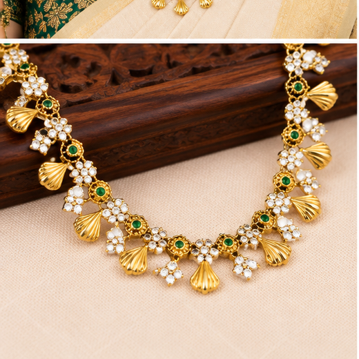 Matte finishing floral design with ad stones Long Necklace - Image 3
