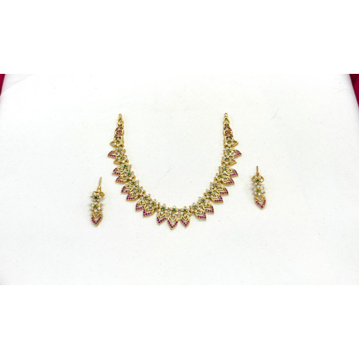 Elegant floral leaf droplet AD Multi-stone Short Necklace