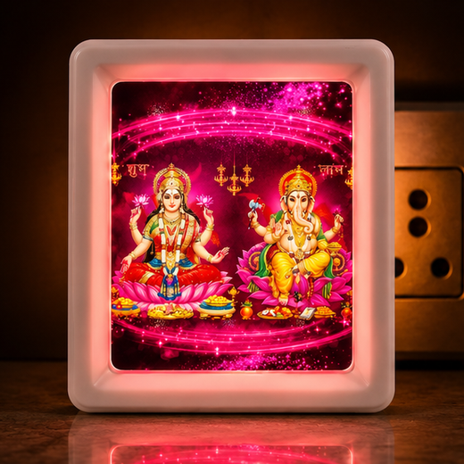 Lakshmi Ji Ganesh Ji LED 2 Pin Night Lamp (Size: 10*8 Cm)