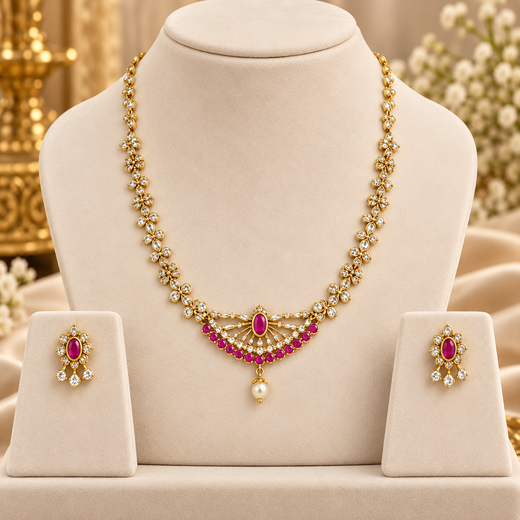 Matte finishing American diamond stones short necklace - Image 3