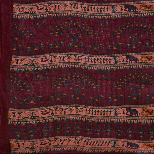 Dark Peach Khadi Printed Saree - Image 3