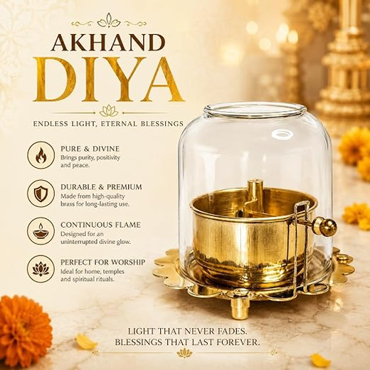 Akhand Jyoti Diya Oil Lamp with Adjustable Bati Knob - Image 4