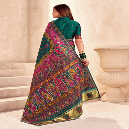 Green Silk Woven Patola Saree - Image 4