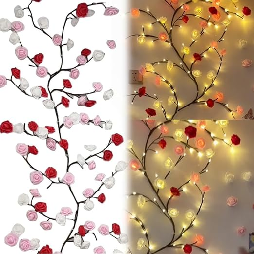 Artificial Rose Vine Fairy Lights Wall Decor - Image 3