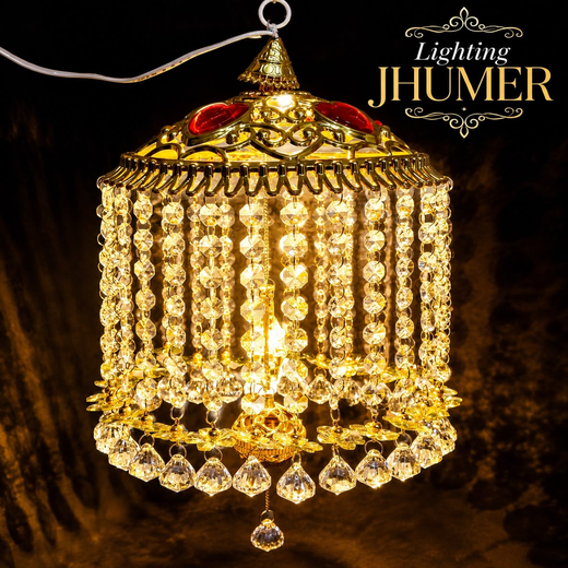 Beautiful Lighting Red Diamond Golden Jhumar (Size: 40*22Cm) 🧿