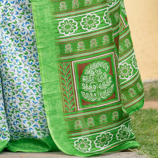 Off White Khadi Printed Saree - Image 3
