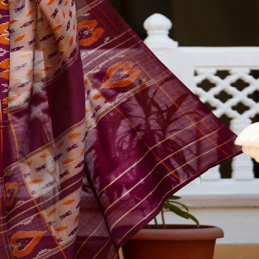 Purple Khadi Ikkat Printed Saree - Image 3
