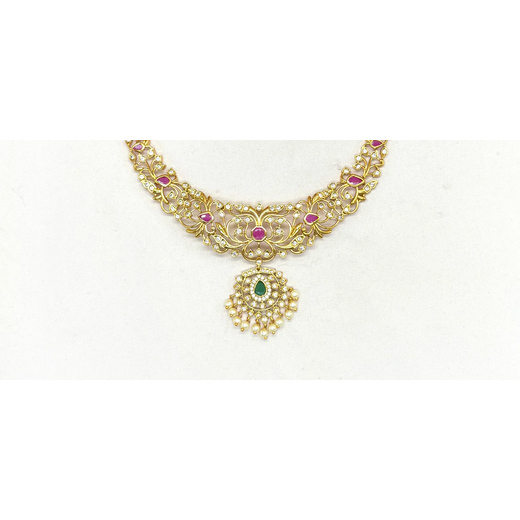 Matte finishing Floral design with Ad stones finish short Necklace - Image 2