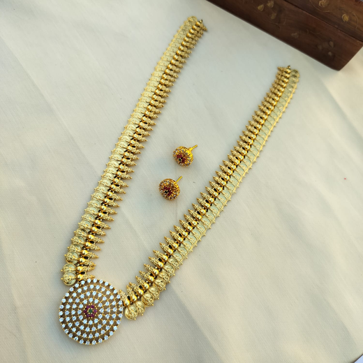 Matte finishing AD stones and lord Lakshmi Short Necklace - Image 3