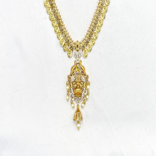 Matte finishing Lord Lakshmi pendant with kasulu Short Necklace - Image 2