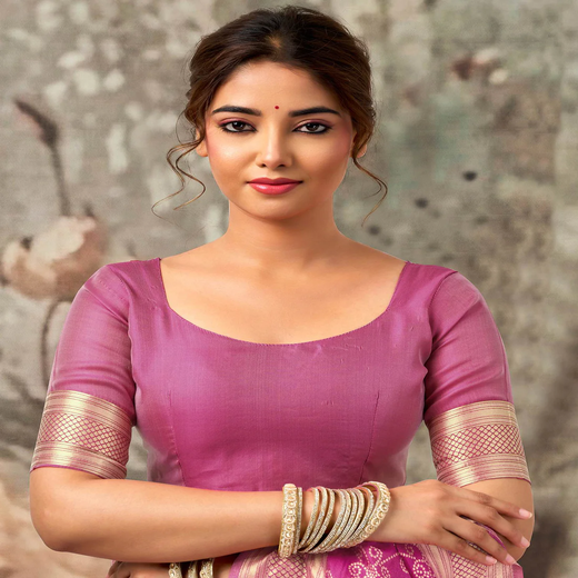 Pink Silk Woven Banarasi Saree - Image 2