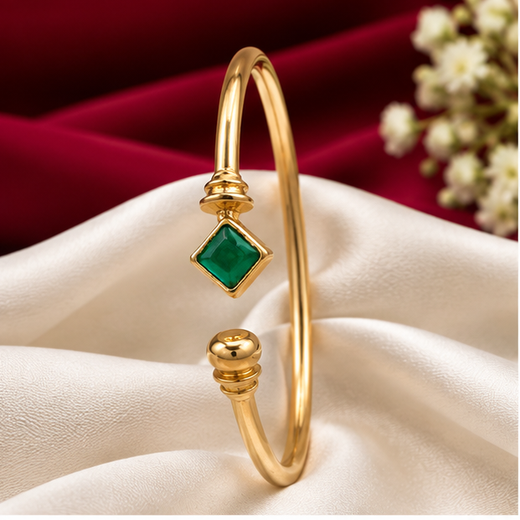 Panchaloham Green Stone Open-Front Cuff Kada