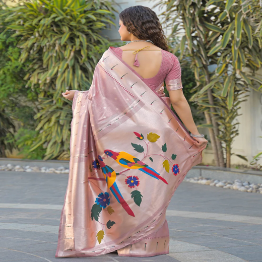Mauve Silk Woven Paithani Saree - Image 4