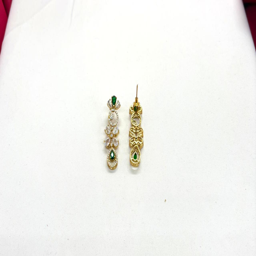 Gold-plated American Diamond Green Stones Short Necklace - Image 3