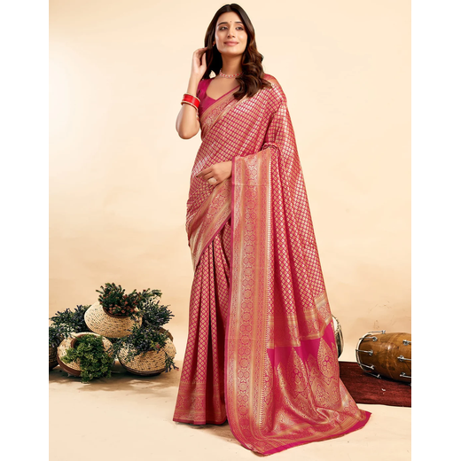 Pink Silk Woven Banarasi Saree