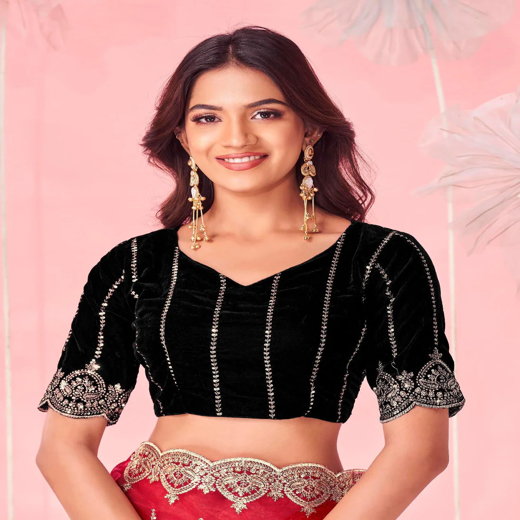 Red Valentine's Sequence Embroidery Saree - Image 2