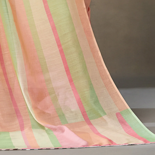 Mint Green Linen Printed Saree - Image 3