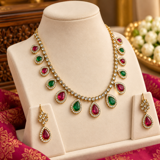 Mehndi finishing Multi-Stones Short Necklace - Image 3