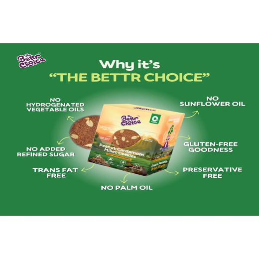 The Bettr Choice Peanut Cardamom Millet Cookies - 100% Whole Grain Blend with Organic Jaggery, Ginkgo Biloba, Dark Couverture Chocolate, No Added Refined Sugar.A Nutrient-Rich Delight - 2 Pack - Image 2