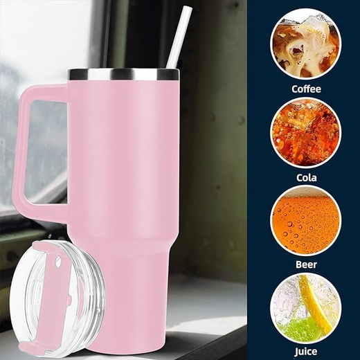 Tumbler Vacuum Sealed Cup with Handle,Straw and Lid - Image 4