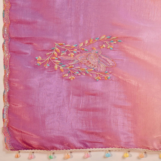 Lavender Tissue Silk Sequence Embroidery Saree - Image 3