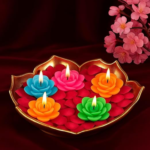 Diwali Diya Decoration Floating Lotus Rose Flower Candle - Image 3