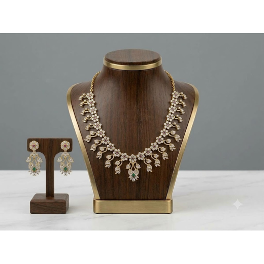 Victorian finishing flower design with white stones short Necklace