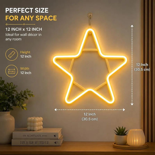 Neon Star Warm White (Size: 12 Inch) 🌟