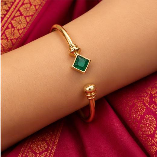 Panchaloham Green Stone Open-Front Cuff Kada - Image 4