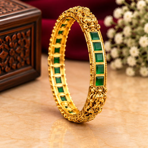 Temple Design Premium Ruby Green Colour Stone Rajkamal Nx -1 - Image 3